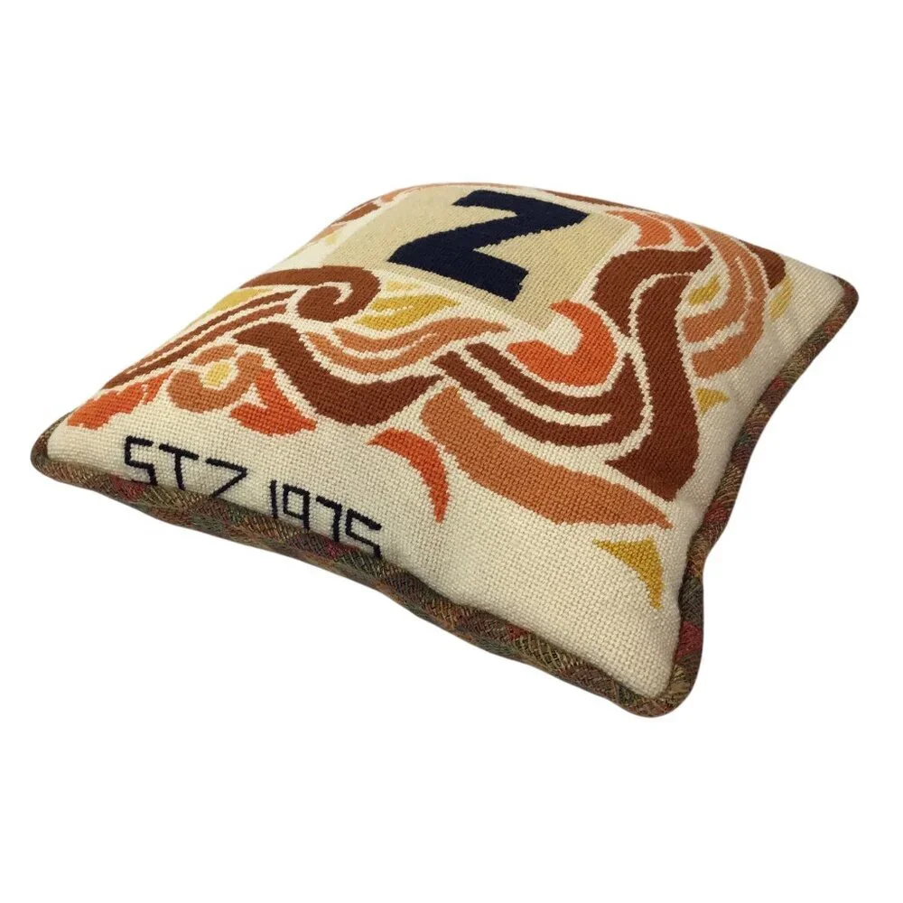 Vintage 1975 Needlepoint Pillow Initial Z Monogram Letter Retro Mod Groovy